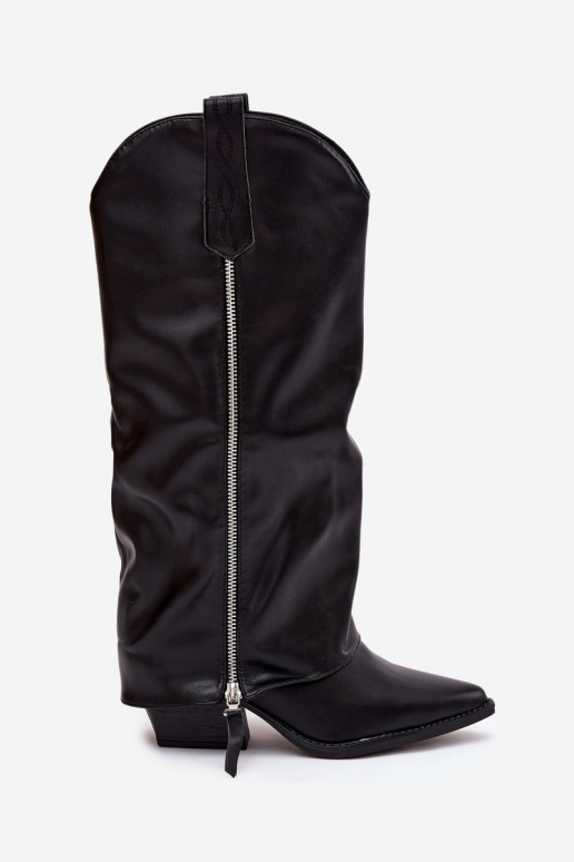 pika säärega saapad Kauboi saapad kõrge jämeda kontsaga eko-nahast msuud Palira