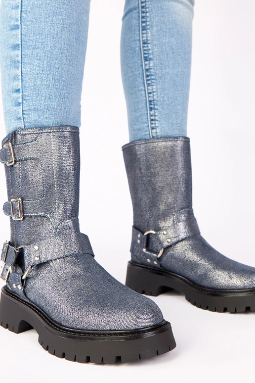 Sinised saapad klambritega, hõbedase...