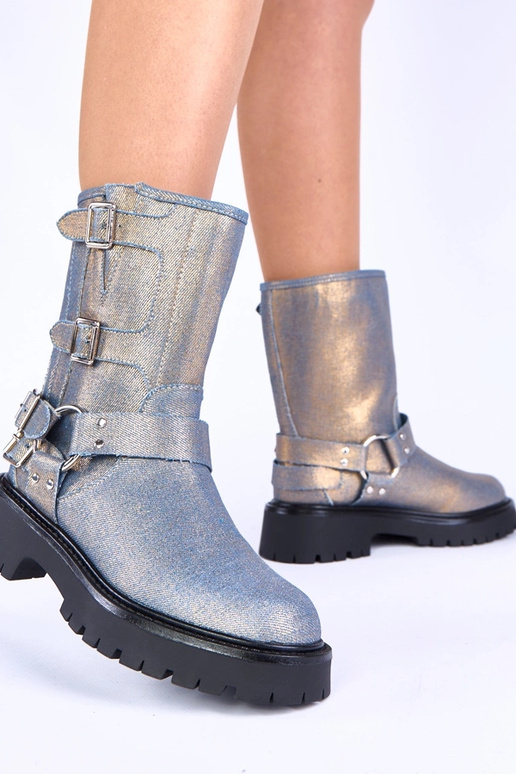 Sinised saapad kuldsete klambritega Cara