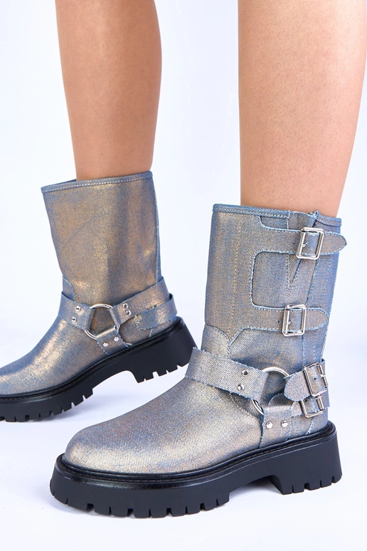 Sinised saapad kuldsete klambritega Cara