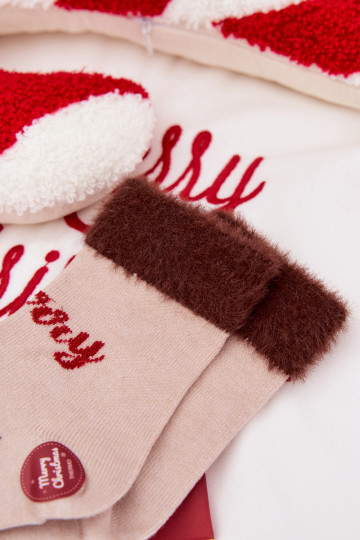 Jõulusokid Laste jalanõud karusnahaga Ja põhjapõder INełna Alpaka beeži värvi