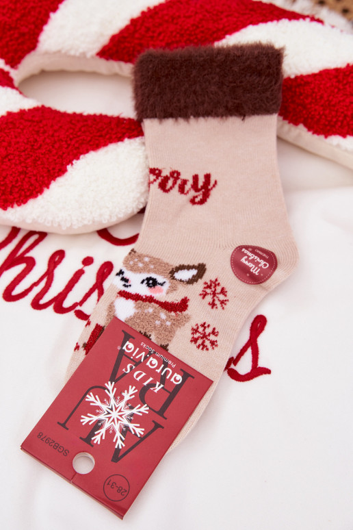 Jõulusokid Laste jalanõud karusnahaga Ja põhjapõder INełna Alpaka beeži värvi