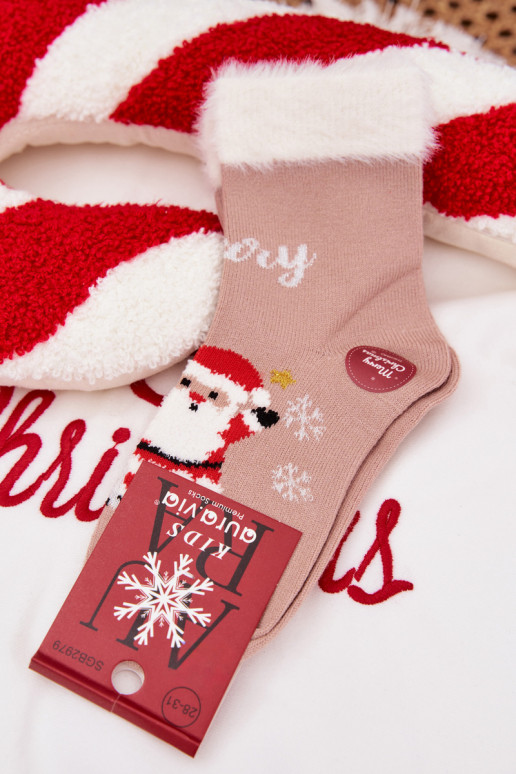 Jõulusokid Laste jalanõud karusnahaga I Santa Clausem INełna Alpaka beeži värvi
