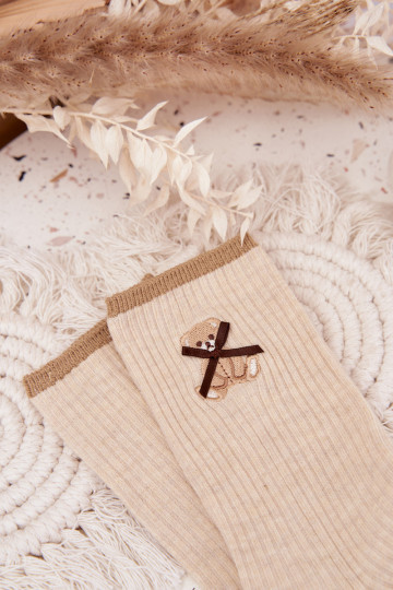 Puuvillased sokid triipudega Koos Karuga beeži värvi