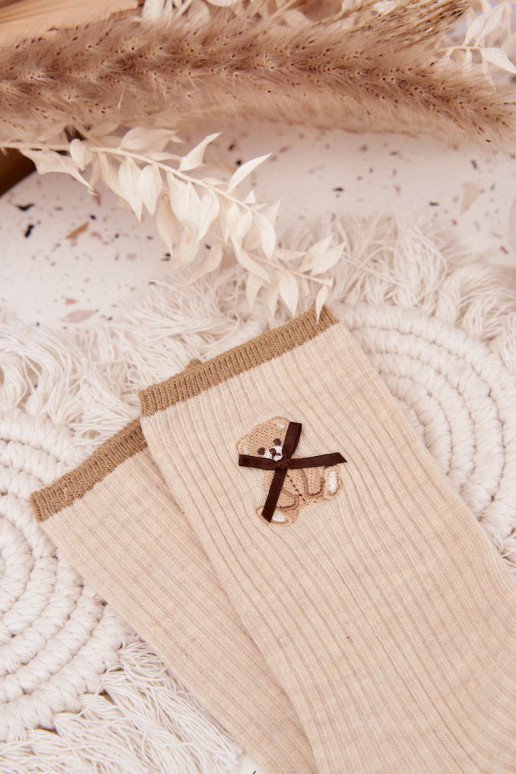 Puuvillased sokid triipudega Koos Karuga beeži värvi