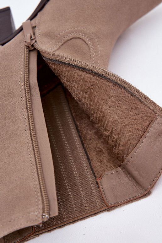 Seemisnahast kingad Kauboi saapad Pealiste omad kõrge jämeda kontsaga voodriga beeži värvi Dylira