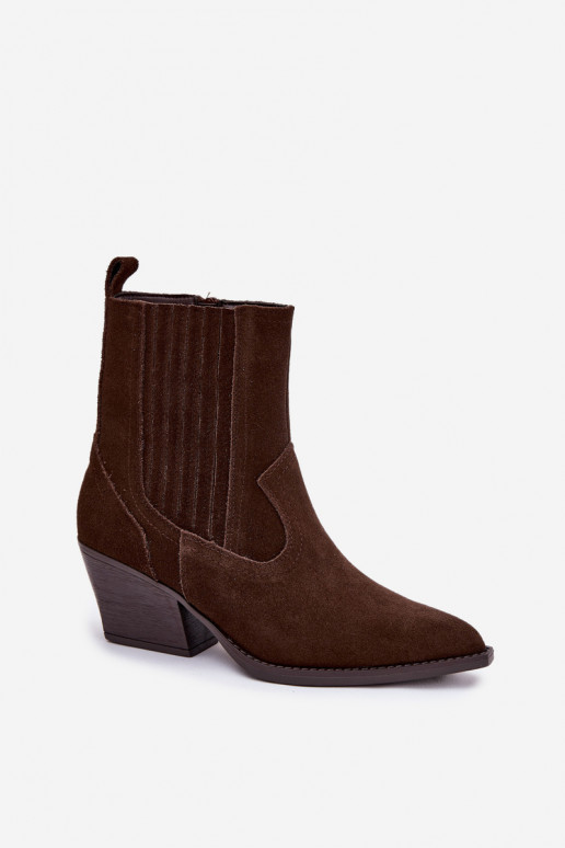 Seemisnahast kingad Kauboi saapad Pealiste omad kõrge jämeda kontsaga voodriga Czekoladosissee Dylira