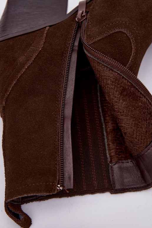 Seemisnahast kingad Kauboi saapad Pealiste omad kõrge jämeda kontsaga voodriga Czekoladosissee Dylira