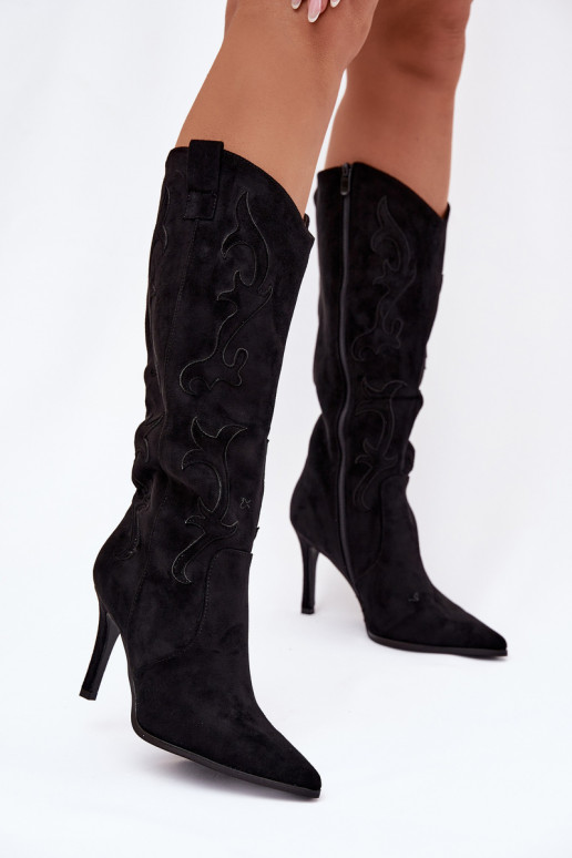 naiste pika säärega saapad kõrge jämeda kontsaga Kauboi saapadEco Suedeu msuud Belonia