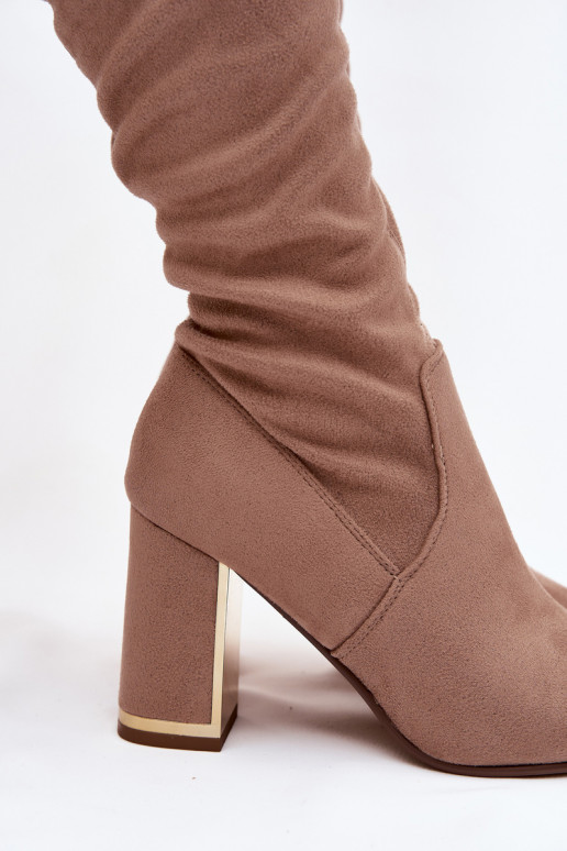 naiste pika säärega saapad Eco Suedeosissee Põlve jaoks kõrge jämeda kontsaga beeži värvi Thamine