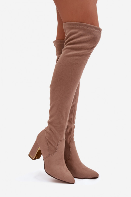 naiste pika säärega saapad Eco Suedeosissee Põlve jaoks kõrge jämeda kontsaga beeži värvi Thamine
