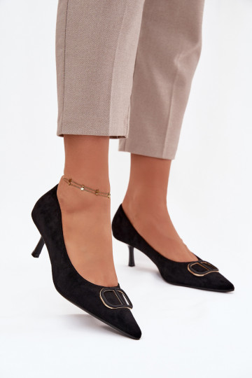 Naisten kõrged kontsakingad kaunistustega, mustad Amelora