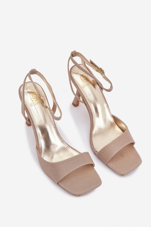 Naise sandaalid õhukeste kontsadega ja sädelusega, kuldne Brisora