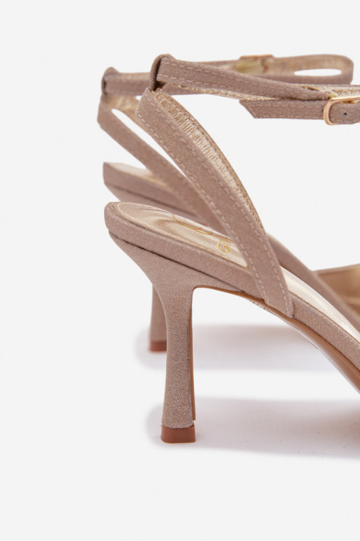 Naise sandaalid õhukeste kontsadega ja sädelusega, kuldne Brisora