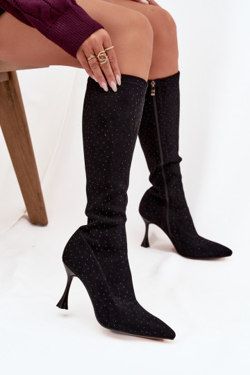 D&A JC52-883 mustad naiste kõrged saapad peenikeste kontsade ja kaunistustega