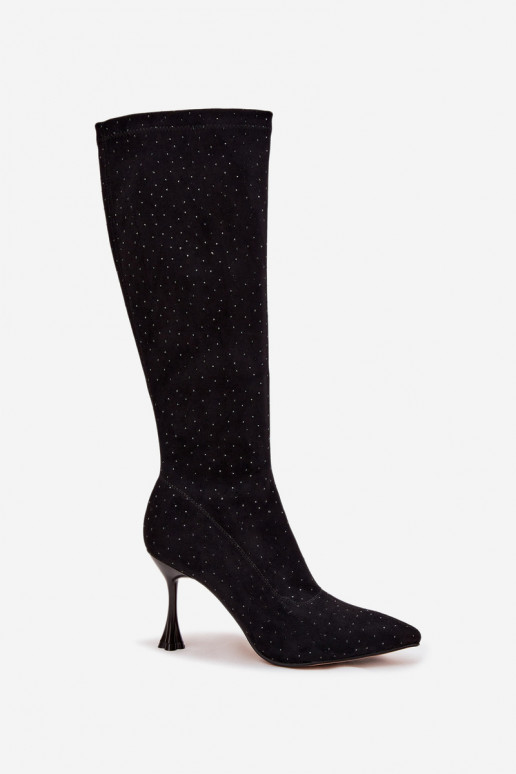 D&A JC52-883 mustad naiste kõrged saapad peenikeste kontsade ja kaunistustega