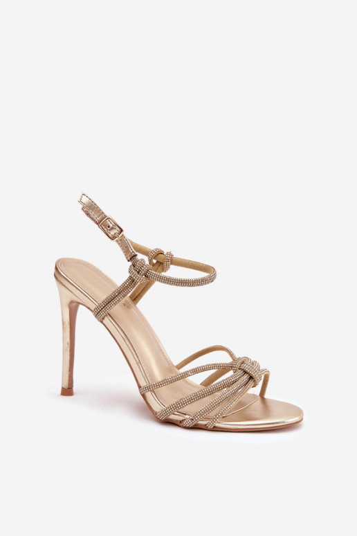 Pealistesandaalid kõrge jämeda kontsaga Triipudega Ja tsirkoonid Kuldset värvi Tanelle