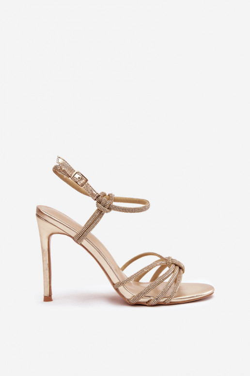 Pealistesandaalid kõrge jämeda kontsaga Triipudega Ja tsirkoonid Kuldset värvi Tanelle