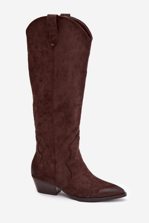 Eco Suedeosissee pika säärega saapad Kauboi saapad Pealiste omad kõrge jämeda kontsaga Czekoladosissee Jenaya