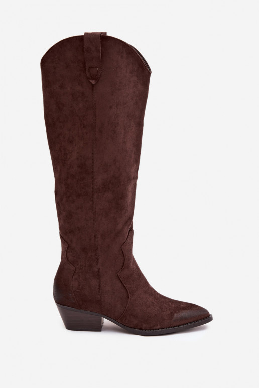 Eco Suedeosissee pika säärega saapad Kauboi saapad Pealiste omad kõrge jämeda kontsaga Czekoladosissee Jenaya