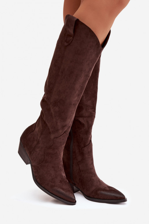 Eco Suedeosissee pika säärega saapad Kauboi saapad Pealiste omad kõrge jämeda kontsaga Czekoladosissee Jenaya
