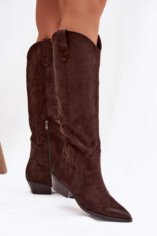 Eco Suedeosissee pika säärega saapad Kauboi saapad Pealiste omad kõrge jämeda kontsaga Czekoladosissee Jenaya