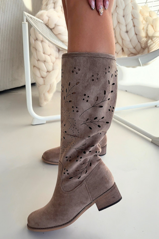 Ažuurne naiste pika säärega saapad Klockis Khakivärvi Helinna