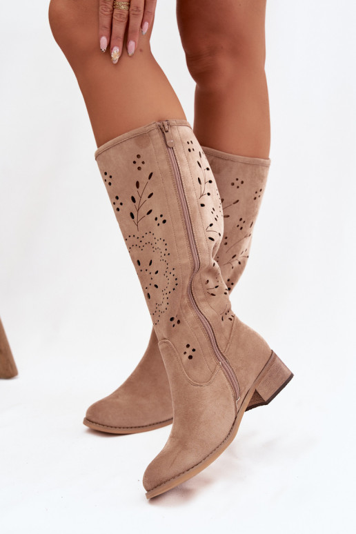 Ažuurne naiste pika säärega saapad Klockis Khakivärvi Helinna