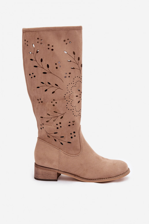 Ažuurne naiste pika säärega saapad Klockis Khakivärvi Helinna