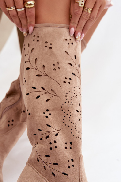 Ažuurne naiste pika säärega saapad Klockis Khakivärvi Helinna