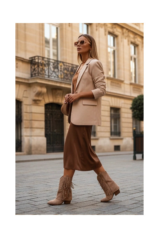 Khaki värvi cowboy-stiilis naiste saapad narmaste ja kontsadega Gralina