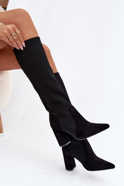 Mustad naiste pikad saapad kontsadega Yserine