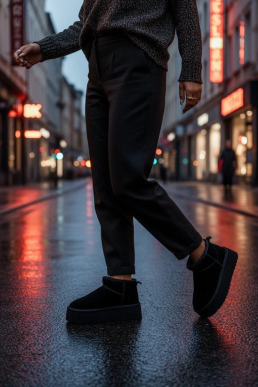 Musta värvi naiste talvesaapad kunstnahast Irene