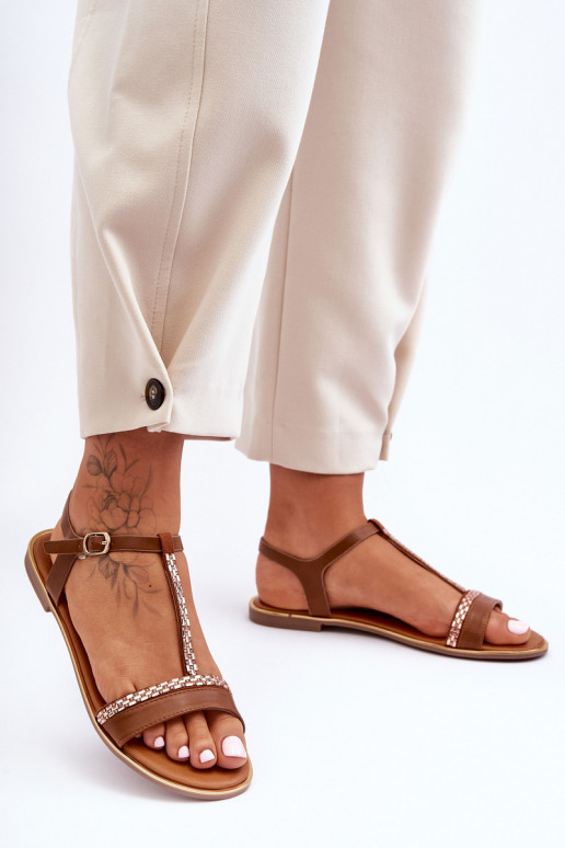 Pealistesandaalid säravate kristallidega pruunid värvi Penna