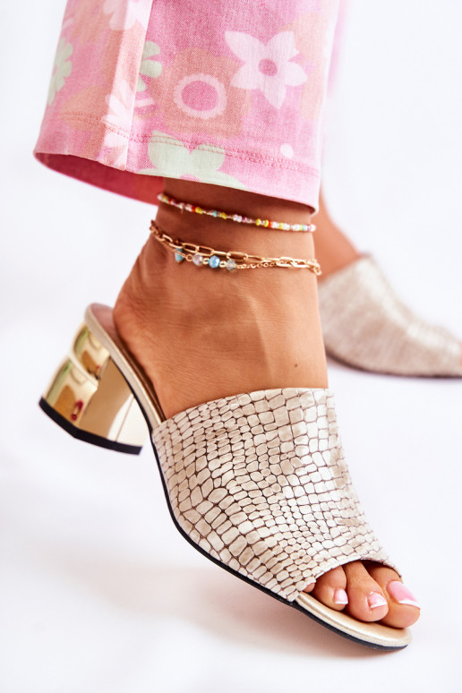 Plätud naturaalsest nahast Pealiste omad Krokodilli muster kõrge jämeda kontsaga beeži värvi Perry