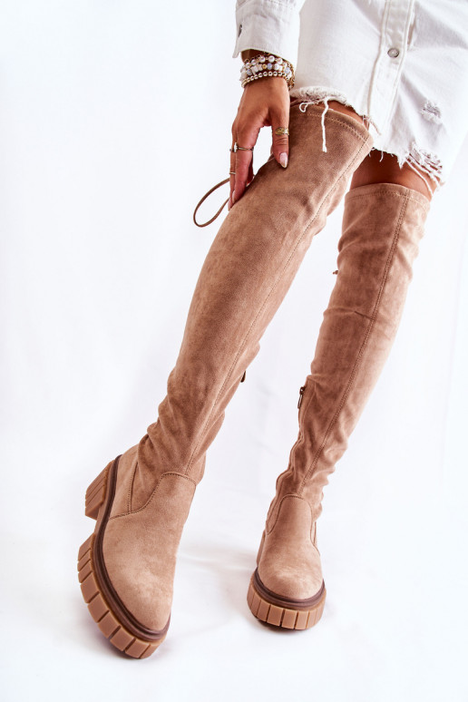 seemisnakhsed Pealiste omad pika säärega saapad Põlve jaoks beeži värvi Cheera