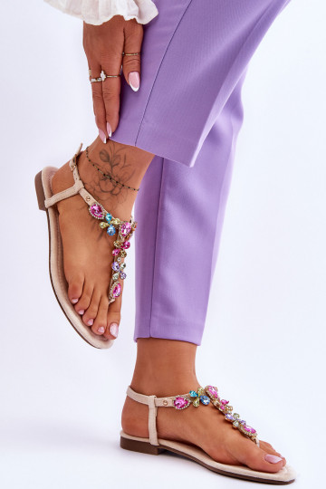 Seemisnahast kingad moodsad varbavahe-sandaalid Koos kividega beeži värvi Frency 2