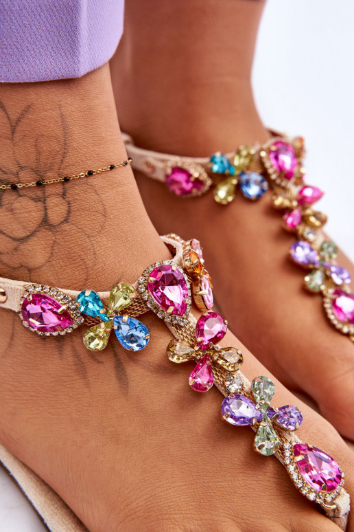 Seemisnahast kingad moodsad varbavahe-sandaalid Koos kividega beeži värvi Frency