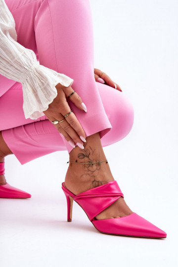 Plätud naturaalsest nahast kõrge jämeda kontsaga tumeroosad värvi Aveline 2