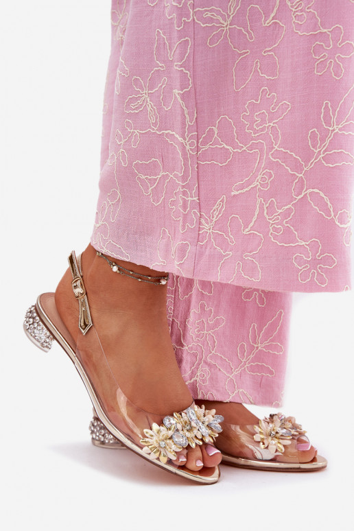 Külgedelt läbipaistvad sandaalid Sellel ondala kontsaga Kaunistusega D&A MR51-709 Kuldset värvi