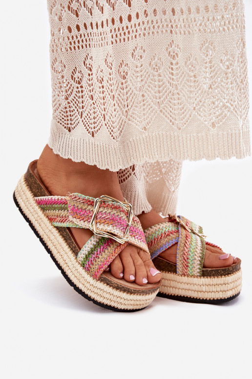 naiste plätud platvormiga Koos punutisega I Złotą neetide ja pandlaga Mitmevärvilised Filazzia