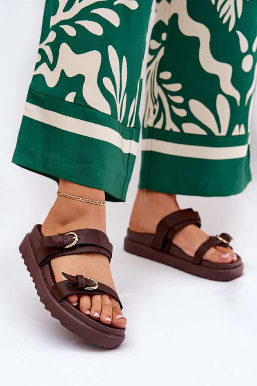 naiste plätud platvormiga Ze Kuldset värvimi neetide ja pandlagami pruunid värvi INernone