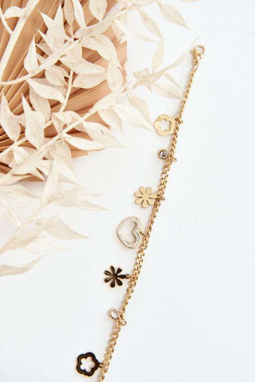 Moodne Käevõru Lillede ja südamega Kuldset värvi