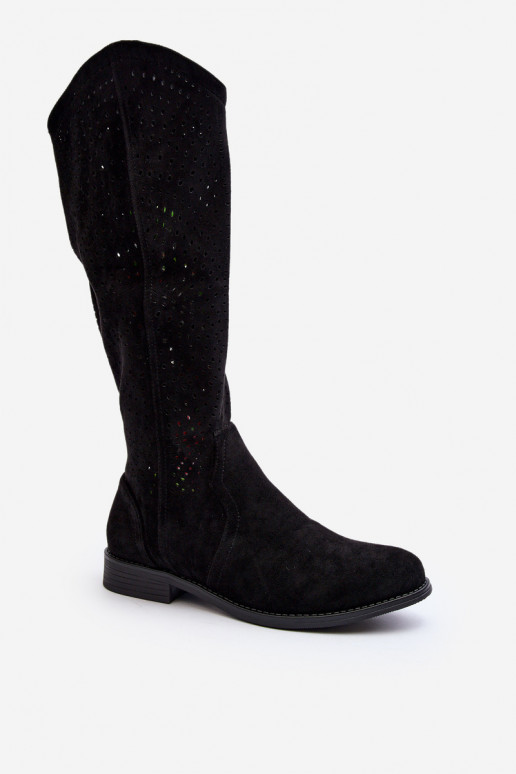 S.Barski HY66-150 Ažuurne pika säärega saapad laiade nööridega msuud