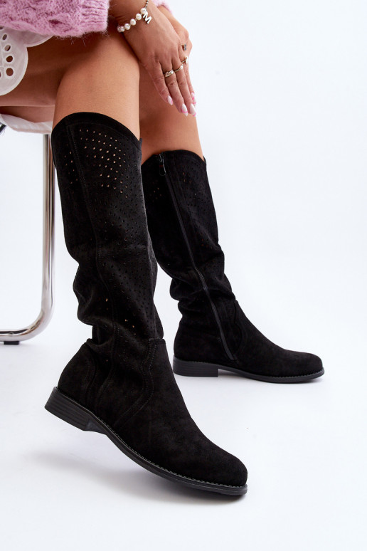 S.Barski HY66-150 Ažuurne pika säärega saapad laiade nööridega msuud