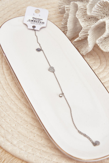 Pahkluu käevõru Südametega Hõbedat värvi