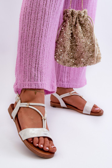 Pealiste omad Sellel ondalad sandaalid Triipudega S.Barski KV27-010 Valget-Hõbedat värvi