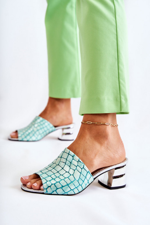 Plätud naturaalsest nahast Pealiste omad Krokodilli muster kõrge jämeda kontsaga rohelist värvi Perry