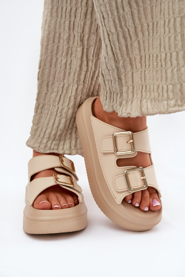 naiste plätud platvormiga Ze Kuldset värvimi neetide ja pandlagami beeži värvi Zorila 2