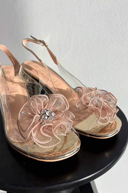 sandaalid kõrge jämeda kontsaga kaunistustega D&A MR52-238 Kuldset värvi